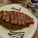 イノシシのモルタデッラのグリル&レンズ豆